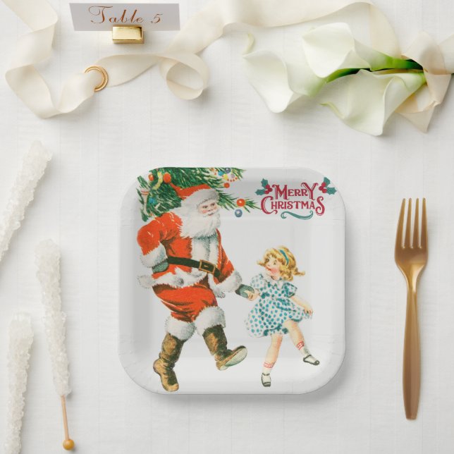 Plato De Papel Feliz Navidad santa Holiday (Boda)