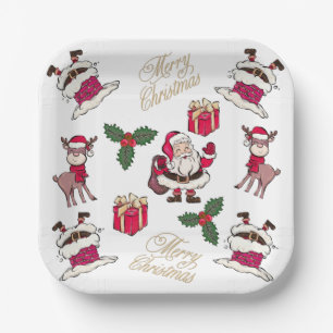 Plato De Papel Feliz Navidad Santa Regalos de renos Holly