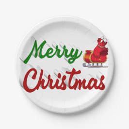 Plato De Papel Feliz Navidad Santa Sleigh guión verde rojo