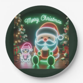 Plato De Papel Feliz Navidad Santa Teddy