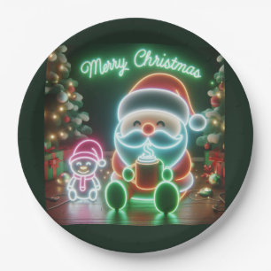 Plato De Papel Feliz Navidad Santa Teddy