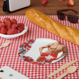 Plato De Papel Feliz Navidad SlipperyJoe regalo rojo blanco plata