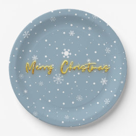 Plato De Papel Feliz Navidad Snowflake Pastel moderno Azul
