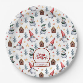 Plato De Papel Feliz Navidad Snowflakes Snowflakes Monograma