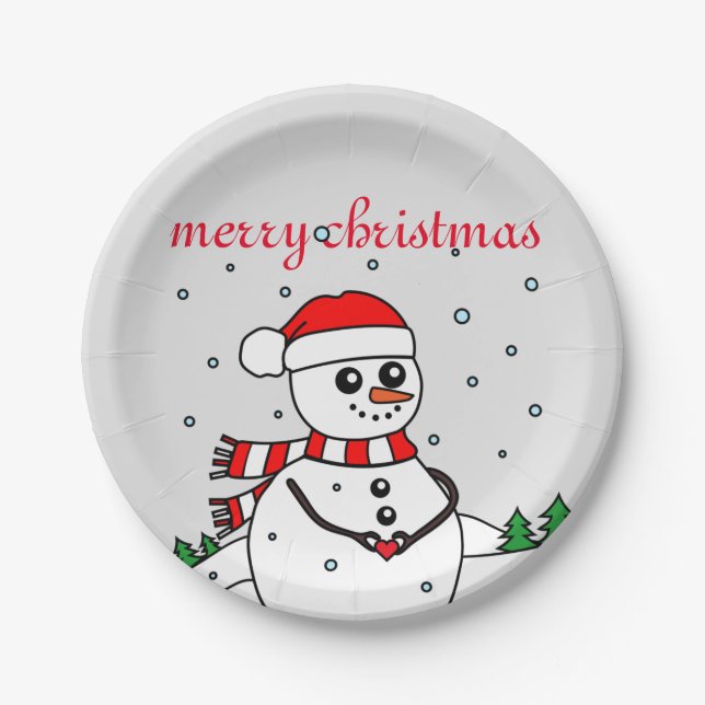 Plato De Papel Feliz Navidad Snowman (Anverso)