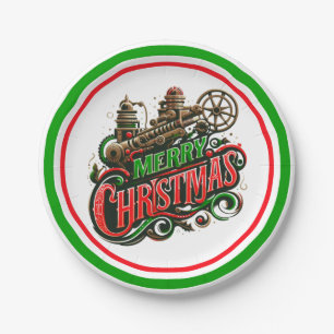 Plato De Papel Feliz Navidad steampunk