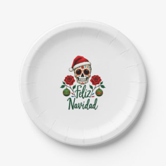 Plato De Papel Feliz Navidad Sugar Skull Mexican Christmas T-Shir