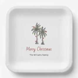 Plato De Papel Feliz Navidad Tropical Palm Trees de vacaciones