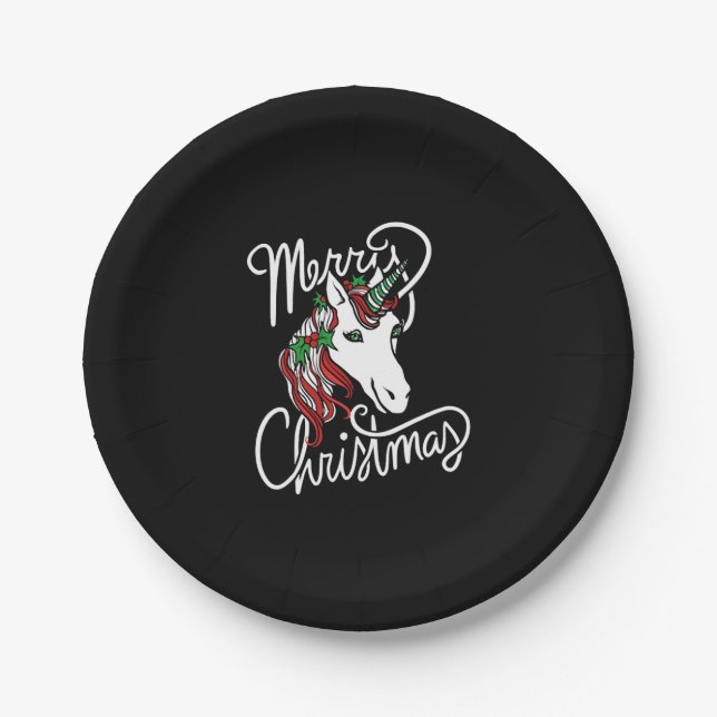 Plato De Papel feliz navidad unicornio (Anverso)