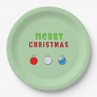 Plato De Papel Feliz Navidad verde