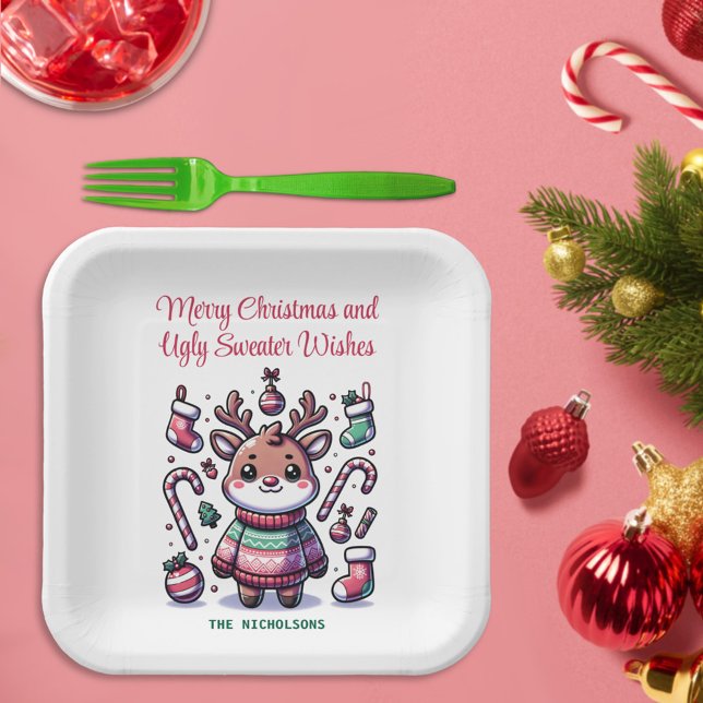 Plato De Papel Feliz Navidad y deliciosos dulces desearían renos (Subido por el creador)