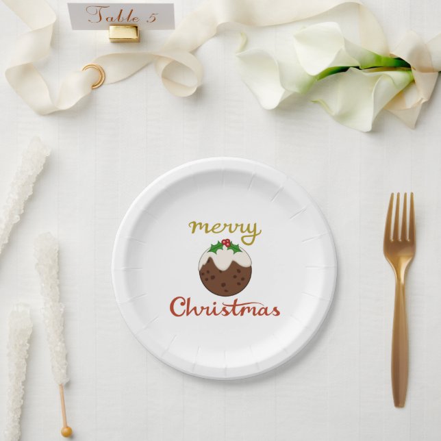 Plato De Papel Feliz Navidad y diseño de pudding (Boda)