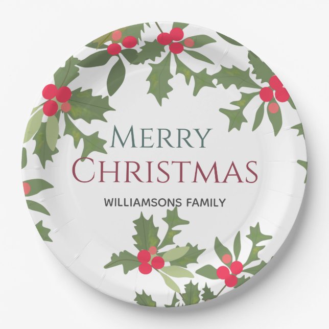 Plato De Papel Feliz Navidad y feriado de berry (Anverso)