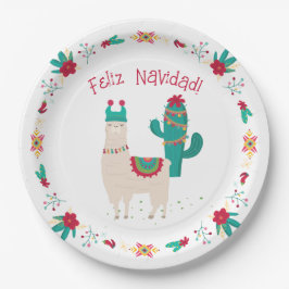 Plato De Papel Feliz Navidad y festivos Navidades de llamas