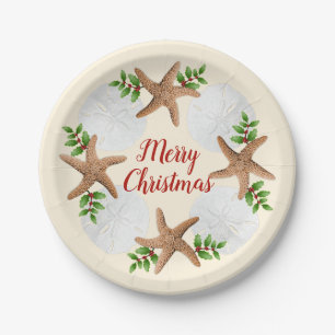 Plato De Papel Feliz Navidad y Navidades de la arena griega