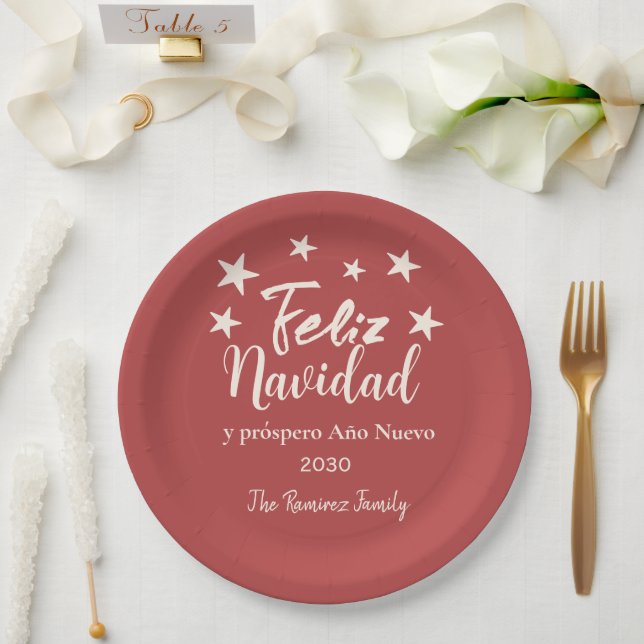 Plato De Papel Feliz Navidad y próspero fiesta de Año Nuevo (Boda)