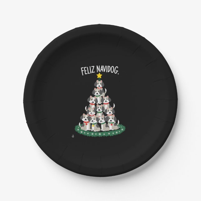 Plato De Papel Feliz Navidog Christmas Dog T-Shirt, Funny Cute Xm (Anverso)