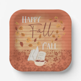 Plato De Papel Feliz otoño con café y hojas de otoño