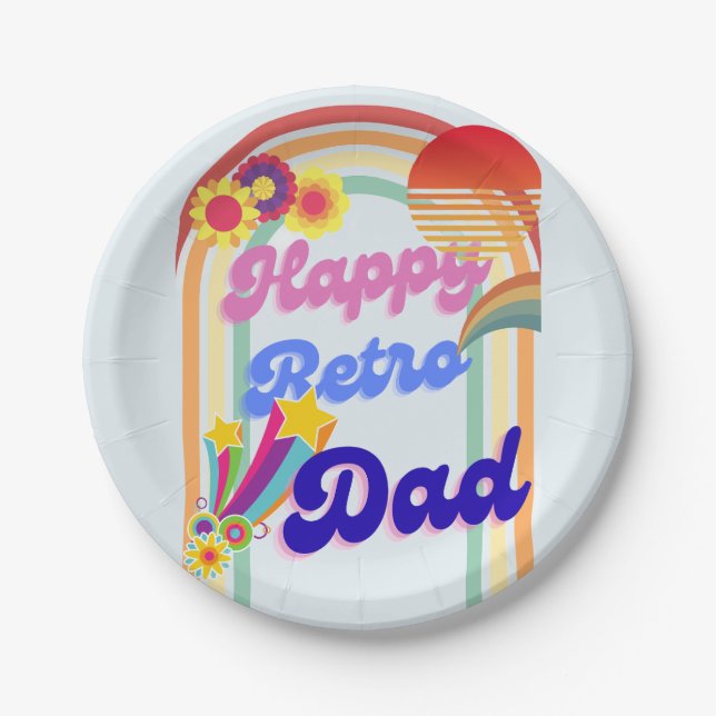 Plato De Papel Feliz papá retro (Anverso)