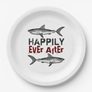 Plato De Papel Feliz para siempre después del Boda de tiburones v