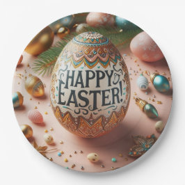 Plato De Papel Feliz Pascua