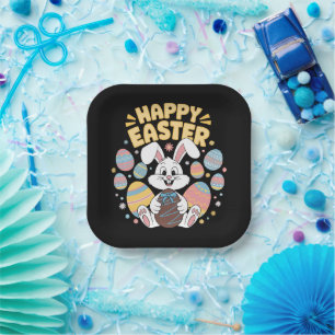 Plato De Papel Feliz Pascua 2025  Huevos Conejo Conejito Lindo