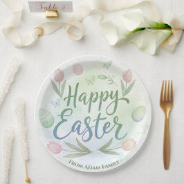 Plato De Papel Feliz Pascua Acuarela con Letras a Mano