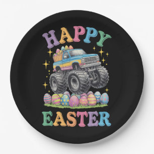 Plato De Papel Feliz Pascua Camión Monstruo Divertido Aplasta Hue