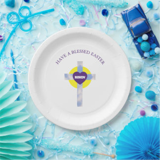 Plato De Papel Feliz Pascua Día de la Resurrección del Cielo Azul