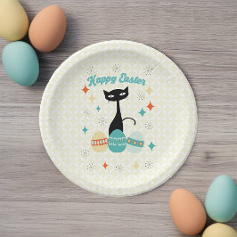 Plato De Papel Feliz Pascua, Era Atómica, Gato Moderno de Mitad d