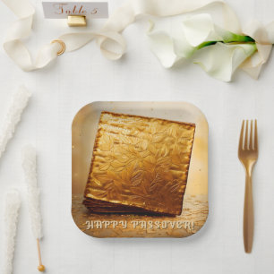 Plato De Papel ¡Feliz Pascua! Golden Matzah