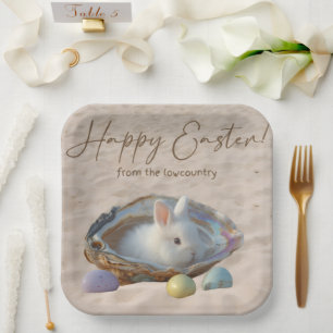 Plato De Papel Feliz Pascua Lowcountry Concha de Ostra y Conejito