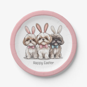 Plato De Papel Feliz Pascua Perros Shih Tzu