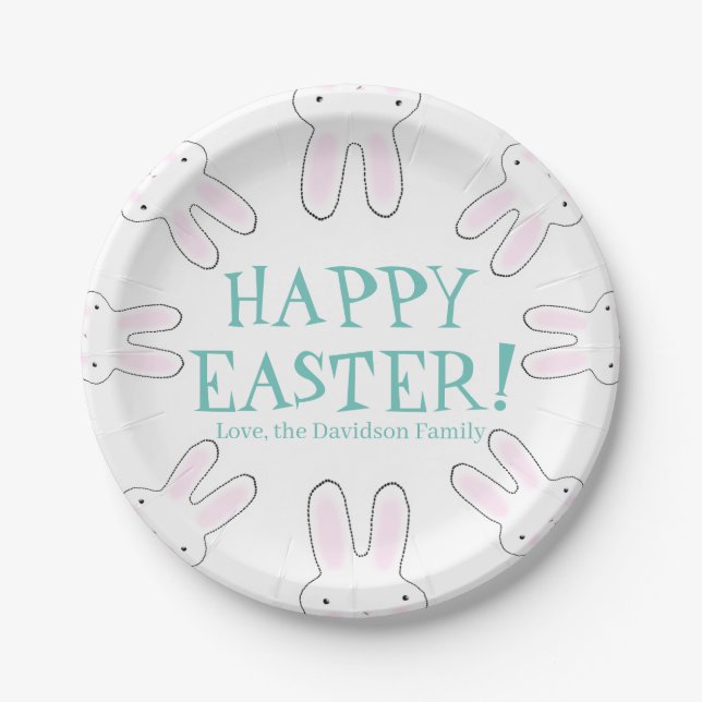Plato De Papel Feliz Pascua personalizado blanco verde azulado te (Anverso)