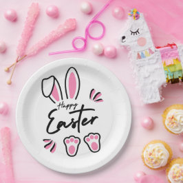 Plato De Papel Feliz Pascua (Rosa)