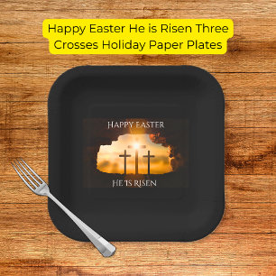 Plato De Papel Feliz Pascua, se levanta en vacaciones de tres cru