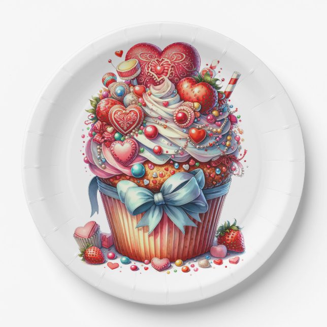 Plato De Papel Feliz pastel de San Valentín (Anverso)