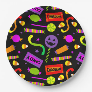 Plato De Papel Feliz patrón de dulces de Halloween