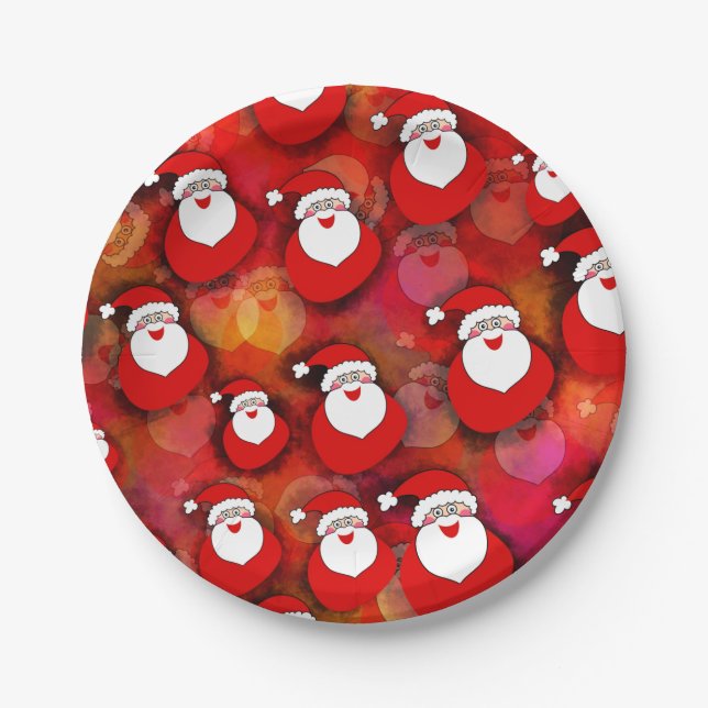 Plato De Papel Feliz patrón de Papá Noel sin foco (Anverso)
