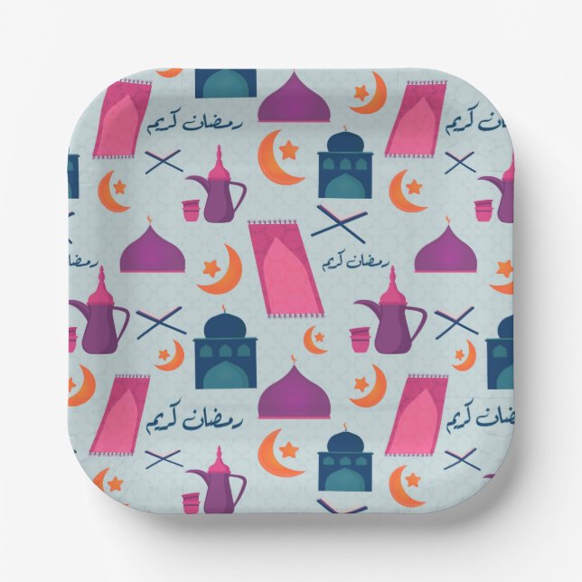 Plato De Papel Feliz patrón de Ramadán (Anverso)