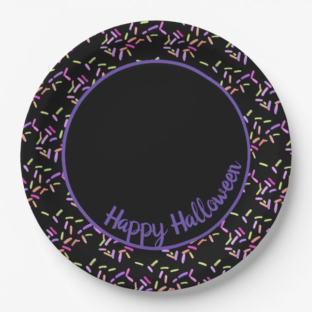Plato De Papel Feliz Personalizable de Halloween Sprinkles (Anverso)