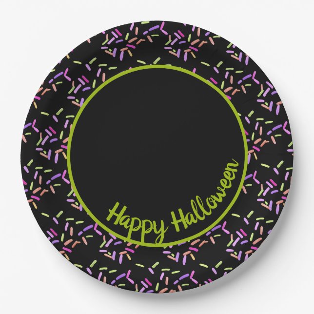 Plato De Papel Feliz Personalizable Verde de Halloween (Anverso)