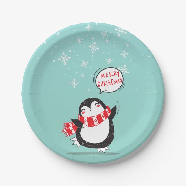 Plato De Papel Feliz Personalizado Penguin (Anverso)