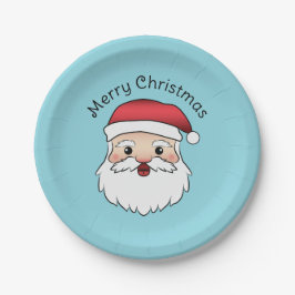 Plato De Papel Feliz Personalizado Santa Claus Cabeza En Azul Y T