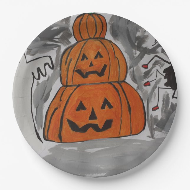 Plato De Papel Feliz Placa de papel de Halloween (Anverso)
