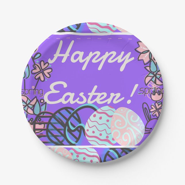 Plato De Papel Feliz Placa de Pascua (Anverso)