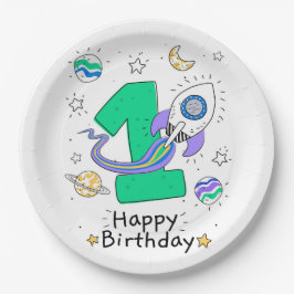 Plato De Papel Feliz primer cumpleaños