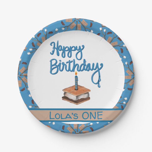 Plato De Papel Feliz primer cumpleaños S.more (Anverso)