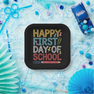 Plato De Papel Feliz Primer Día De Escuela De Vuelta A La Escuela
