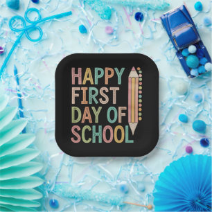 Plato De Papel Feliz Primer Día de Escuela Regreso a la Escuela